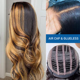 Glueless Air Cap Skin Melt Lace Preplucked Human Hair Closure Wigs Highlights
