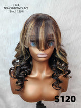 {LAST-PIECE-CLEARANCE} 13X4 Transparent Lace Highlight Human Hair Wig with Bang