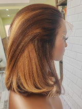 360 Lace Invisible Strap Pre-Cut 250% Density Preplucked Human Hair Highlight Bob Wig Yaki