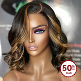 {50% Off US ONLY} 13x4 Transparent Lace Human Hair Highlight Bob Wig