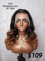 {LAST-PIECE-CLEARANCE} 13x4 Transparent Lace Ombre Human Hair Wavy Wig