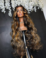 {Clearance} 4X4/13x4 Transparent Lace Wig 250% Body Wave Human Hair Wig Blonde Highlight