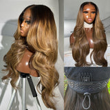 13x6 / 9x6 Fitted Cap Ombre Colored Wavy Lace Wig