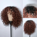 Full Machine Made Ombre Ginger Brown Human Hair Wig with Bang