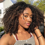 3 in 1 Curly Half Wig with Drawstring Ombre Kinky Curly Glueless Human Hair Wig