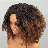 3 in 1 Curly Half Wig with Drawstring Ombre Kinky Curly Glueless Human Hair Wig