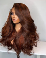 13x4/13x6 Brown/Ginger Highlight Pre-Plucked Human Hair Lace Frontal Wavy Wig