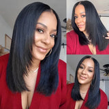 {50% Off} 7x5 Drawstring Skin Melt Lace Fitted Pre-Cut Closure Light Yaki Layered Bob Wig