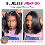 {50% Off} 7x5 Drawstring Skin Melt Lace Fitted Pre-Cut Closure Light Yaki Layered Bob Wig