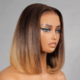 13x6 Skin Melt Lace Fitted Cap Human Hair 250% Ombre Highlight Bob Wig