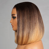13x6 Skin Melt Lace Fitted Cap Human Hair 250% Ombre Highlight Bob Wig