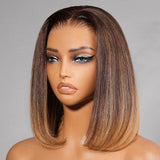 13x6 Skin Melt Lace Fitted Cap Human Hair 250% Ombre Highlight Bob Wig