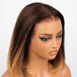 13x6 Skin Melt Lace Fitted Cap Human Hair 250% Ombre Highlight Bob Wig