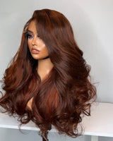 13x4/13x6 Brown/Ginger Highlight Pre-Plucked Human Hair Lace Frontal Wavy Wig