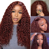 4X4/13x4 Transparent Lace Wig 250% Auburn Reddish Brown Human Hair Curly Wig