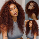 4X4/13x4 Transparent Lace Wig 250% Auburn Reddish Brown Human Hair Curly Wig