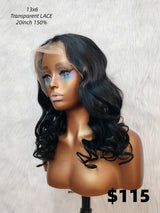 {LAST-PIECE-CLEARANCE} 13x6 Transparent Lace Jet Black Human Hair Wig Wavy Wig