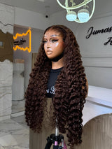 {Blowout Sale} 13x6 Full Hair Transparent Lace Human Hair 250% Frontal Wig Brown Deep Wave