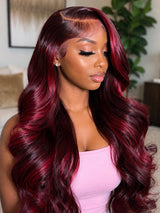 13x4/13x6 Burgundy Highlight Pre-Plucked Human Hair Lace Frontal Wig
