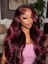 13x4/13x6 Burgundy Highlight Pre-Plucked Human Hair Lace Frontal Wig