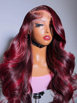 13x4/13x6 Burgundy Highlight Pre-Plucked Human Hair Lace Frontal Wig