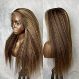 9x6/13X6 Fitted Cap Skin Melt Lace Front Ombre Highlight Human Hair Kinky Straight Wig