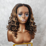 9x6/13X6 Fitted Cap Glueless Drawstring Kinky Loose Highlight Wavy Lace Wig