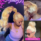 613 Blonde Invisible Strap Preplucked Human Hair 360 Lace Wig