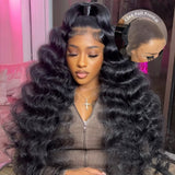 {Clearance} 13x6 Full Hair Transparent Lace Human Hair 250% Density Frontal Wig Loose Deep Wave