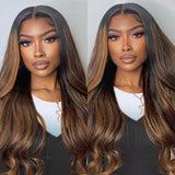 CLEARANCE Ciani | Ombre Honey Brown Highlight Preplucked Human Hair Lace Front Wig