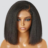 {Clearance} 13x6 3D FULL FRONTAL Skin Melt Lace Preplucked Human Hair Lace Front Kinky Bob Wig