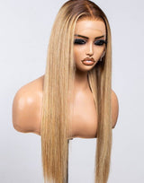 13x6 Skin Melt Lace Delicate Hairline Ombre Brown/Blonde Human Hair Lace Front Wig