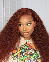 4X4/13x4 Transparent Lace Wig 250% Auburn Reddish Brown Human Hair Curly Wig