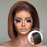 Glueless 13x6 Fitted Cap 250% Skin Melt Lace Front Wig Ombre Brown Bob
