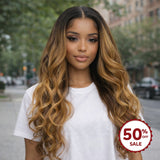 {50% Off US ONLY} 13x4/13x6 Transparent Lace Human Hair Ombre Blonde Wavy Wig
