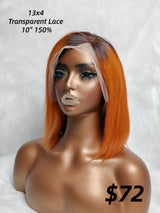{LAST-PIECE-CLEARANCE} 13x4 Transparent Lace Ombre Ginger Human Hair Bob Wig