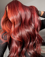 13x6 / 13x4 Full Frontal Highlight Red Preplucked Human Hair Lace Front Wig