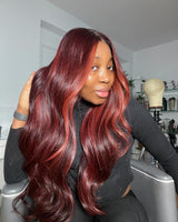 13x6 / 13x4 Full Frontal Highlight Red Preplucked Human Hair Lace Front Wig