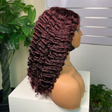 {50% Off} 13x4 Lace Front Wig 99J Burgundy Burmese Curls Human Hair Frontal Wigs