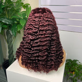 {50% Off} 13x4 Lace Front Wig 99J Burgundy Burmese Curls Human Hair Frontal Wigs