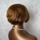 {50% Off} 4.5 x 4.5 Side Part Prestyled Honey Brown Short Human Hair Lace Wig