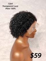 {LAST-PIECE-CLEARANCE} 13x4 Transparent Lace Front Human Hair Pixie Curly Wig