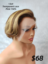 {LAST-PIECE-CLEARANCE} 13x4 Transparent Lace Pixie Highlight Human Hair Wig
