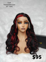{LAST-PIECE-CLEARANCE US ONLY} 13x4 Transparent Lace Human Hair Red Highlight Lace Front Wig