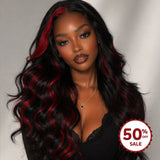 {50% Off US ONLY} 13x4 Transparent Lace Human Hair Red Highlight Wig