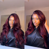 {Clearance} 5x5/13x6 Burgundy 99J Pre-Plucked Human Hair Lace Wig