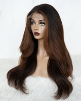 9x6/13x6 Ombre Brown Layered Light Yaki Skin Melt Lace Human Hair Lace Wavy Wig