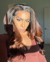 9x6/13x6 Ombre Brown Layered Light Yaki Skin Melt Lace Human Hair Lace Wavy Wig