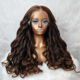 9x6/13x6 Fitted Cap Human Hair Preplucked Brown Yaki Wavy Wig