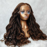 9x6/13x6 Fitted Cap Human Hair Preplucked Brown Yaki Wavy Wig